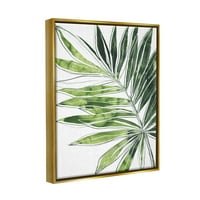 Tuphell Industries Tropical Green Expressive Palm Linework Metallic Gold Framed Flowating Canvas Wallидна