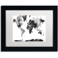 Трговска марка ликовна уметност Светска мапа BG-1 Canvas Art by Marlene Watson, White Matte, црна рамка