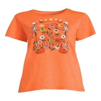 Women'sенски Ноќта на вештерките Симпатична графичка маичка, есенски маица со кратки ракави од пат за да славиме,