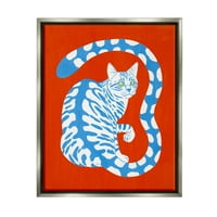 Stuple Industries Задебелена сина лента со шарена мачка графичка уметност сјај, сива пловечка врамена платно