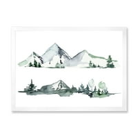 DesignArt 'Дрвја со зимски темно сино планински пејзаж II' модерен врамен уметнички принт