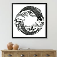 DesignArt 'China Koi Fish In Chinoiserie Style III' Наутички и крајбрежен врамен уметнички принт
