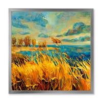 DesignArt 'Зајдисонце над живописно езеро' Наутички и крајбрежен врамен уметнички принт
